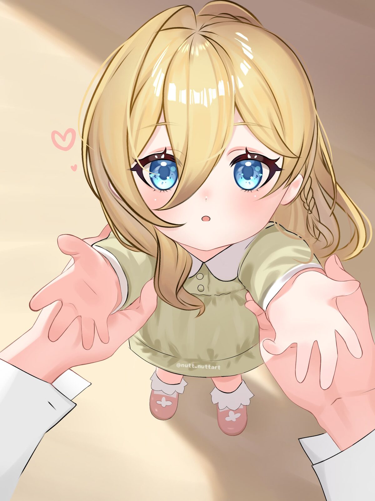 Digital illustration of a girl reaching forward with both hands, warm tones